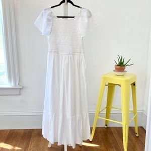 Zara Linen-Cotton Crochet-Front Backless Dress